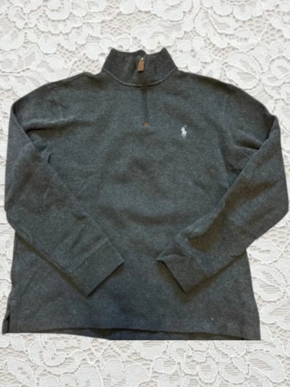 Ralph Lauren Charcoal Grey Knit Quarter-Zip Pullover Sweater
